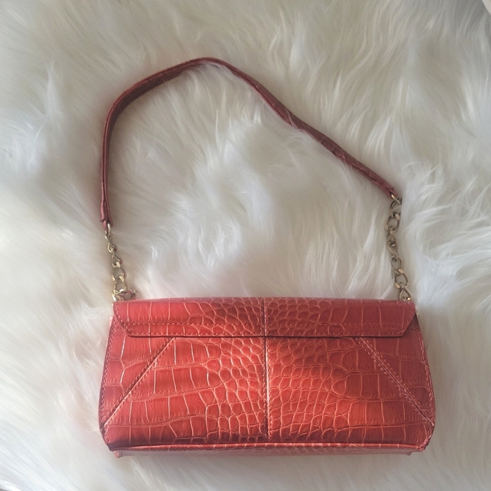 Liz Claiborne Small Red Leather Alligator Purse with Gold Chain Shoulder Bag Y2K